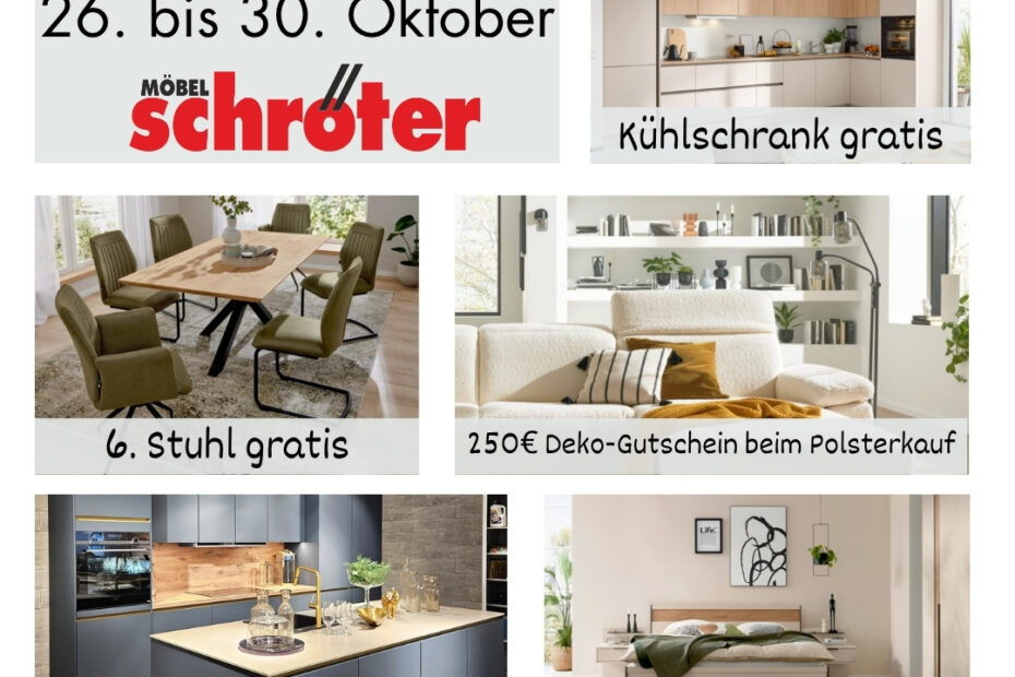 Aktionsbild von Möbel Schröter für 5 Tage – 5 Aktionen vom 26. bis 30. Oktober 2026 mit besonderen Möbel- und Küchenangeboten.