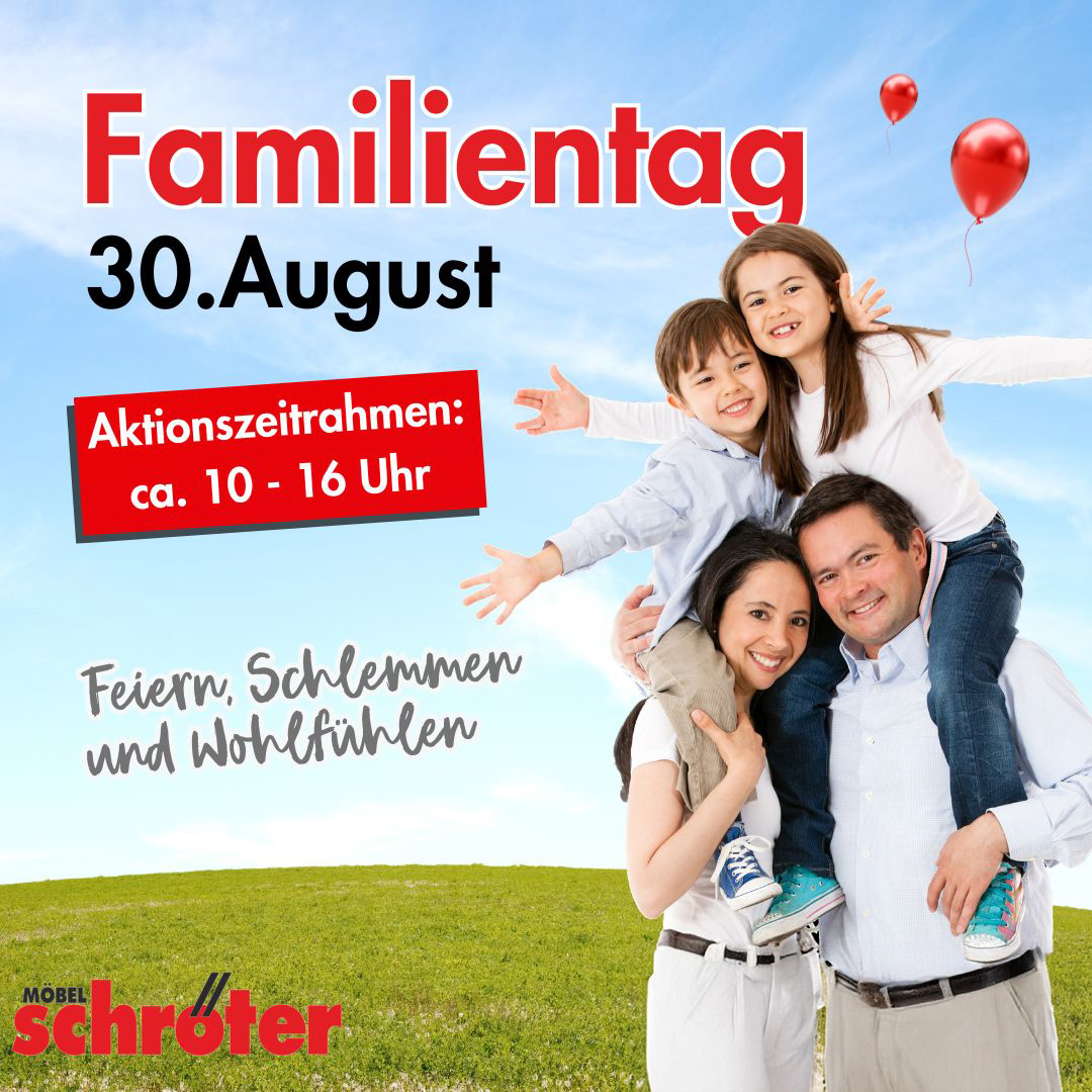 Familientag bei Möbel Schröter in Windischleuba bei Altenburg am 30. August 2025 – Familien mit Kindern vor Hüpfburg, Karussell und Sonderaktionen